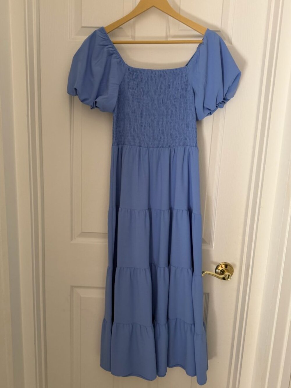 NWOT Periwinkle Blue Smocked Puff Sleeve Tiered Maxi Dress